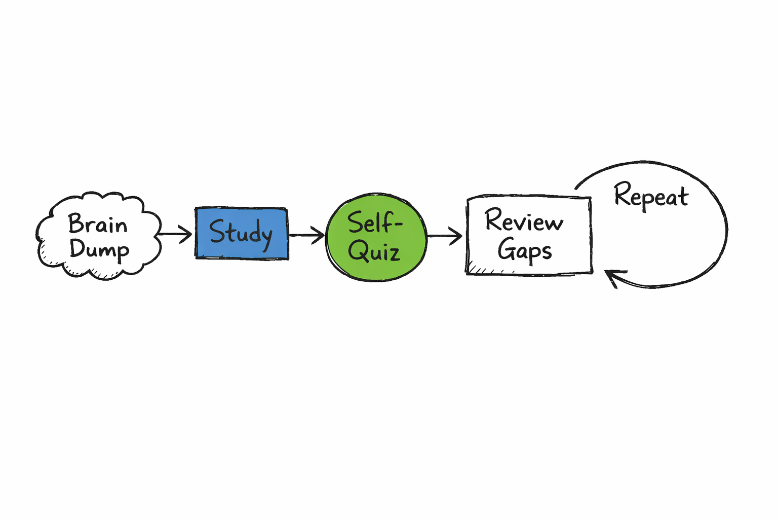 Flowchart illustrating how to structure a study session using active recall techniques